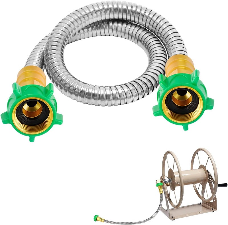 Beeplove Short 2ft Garden Hose with 3/4'' Female to Female Connector - Metal Leakproof Leader Hose for Reel, Heavy Duty 304 Stainless Steel Flexible Water Pipe for Outdoor Garden Watering Car Pet Cleaning - Image 1